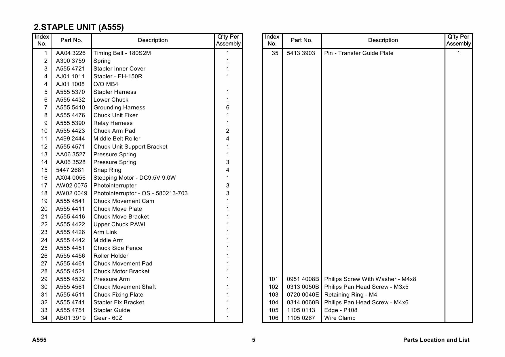 RICOH Options A555 10-BIN-SORTER-STAPLER Parts Catalog PDF download-2